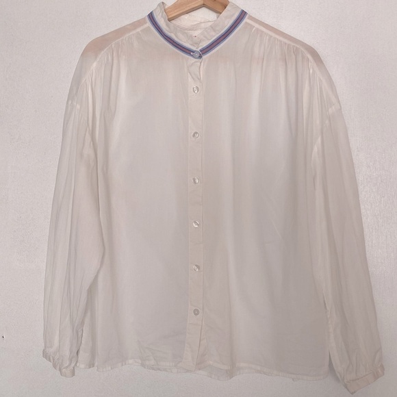 Sundry Mini Collar Button Down Shirt White Sheer Size Medium - Picture 2 of 9